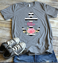 Personalized Striped, Floral Anchor - short sleeve