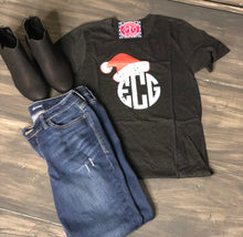 Monogram with Santa Hat - Holiday Shirt short sleeve